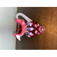 STUNNING VTG FENTON Cranberry Opalescent HEART OPTIC Melon Glass Pitcher 5.5"H