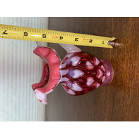 STUNNING VTG FENTON Cranberry Opalescent HEART OPTIC Melon Glass Pitcher 5.5"H