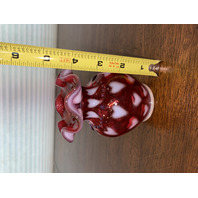 STUNNING VTG FENTON Cranberry Opalescent HEART OPTIC Beaded Glass Vase 4.25"H