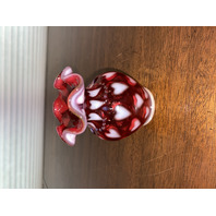 STUNNING VTG FENTON Cranberry Opalescent HEART OPTIC Beaded Glass Vase 4.25"H