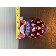STUNNING VTG FENTON Cranberry Opalescent HEART OPTIC Glass Vase 5.5"H