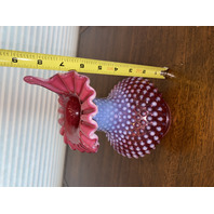 BEAUTIFUL VTG FENTON Cranberry Opalescent Hobnail Jack In The Pulpit Vase 8.5"H