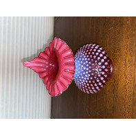 BEAUTIFUL VTG FENTON Cranberry Opalescent Hobnail Jack In The Pulpit Vase 8.5"H