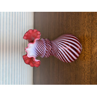 BEAUTIFUL VTG FENTON Cranberry Opalescent Candy Cane Swirl 2 Ring Vase 6.25"H