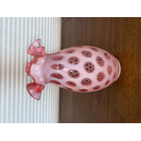 STUNNING LARGE VTG FENTON Cranberry Opalescent COIN DOT Art Glass Vase 10"H