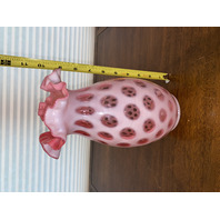 STUNNING LARGE VTG FENTON Cranberry Opalescent COIN DOT Art Glass Vase 10"H