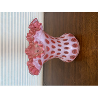 STUNNING LARGE VTG FENTON Cranberry Opalescent COIN DOT Flared Glass Vase 8.25"H