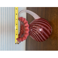BEAUTIFUL VTG FENTON Cranberry Opalescent SWIRL OPTIC Art Glass Pitcher 8"H