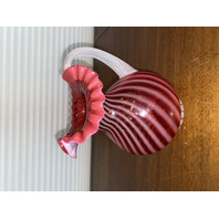 BEAUTIFUL VTG FENTON Cranberry Opalescent SWIRL OPTIC Art Glass Pitcher 8"H