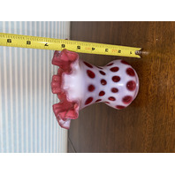 BEAUTIFUL VTG FENTON Cranberry Opalescent COIN DOT Flared Rim Glass Vase 6.25"H