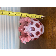 BEAUTIFUL VTG FENTON Cranberry Opalescent COIN DOT Ruffled Rim Glass Vase 4.75"H