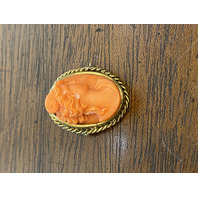 STUNNING ANTIQUE Carved Coral Cameo ART NOUVEAU Woman Brooch/Pin 1" x .75"