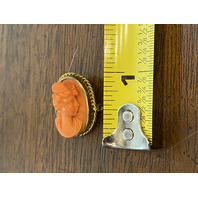 STUNNING ANTIQUE Carved Coral Cameo ART NOUVEAU Woman Brooch/Pin 1" x .75"