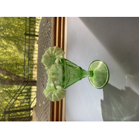Vintage Green Opalescent Northwood Glass Footed Vase 6"H