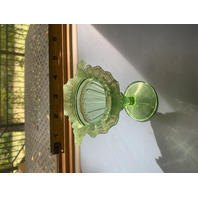 Vintage Green Opalescent Northwood Glass Footed Vase 6"H