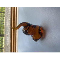 Amber Gold Glass Elephant Paperweight 4.75"H