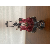 ANTIQUE Victorian Cranberry 6 Piece Silver Plate Rotating Castor Cruet SET 16"H
