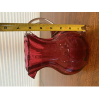 BEAUTIFUL VTG Cranberry Ribbed Optic Art Glass Pitcher 6.5"H
