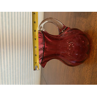 BEAUTIFUL VTG Cranberry Ribbed Optic Art Glass Pitcher 6.5"H