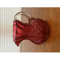 BEAUTIFUL VTG Cranberry Ribbed Optic Art Glass Pitcher 6.5"H