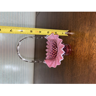 BEAUTIFUL VTG FENTON Small Cranberry Opalescent Hobnail Ruffled Rim Basket 6.5"H