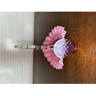 BEAUTIFUL VTG FENTON Small Cranberry Opalescent Hobnail Ruffled Rim Basket 6.5"H