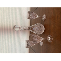 STUNNING VTG Godinger DUBLIN Pattern Crystal Decanter + 3 Red Wine Glasses SET 4
