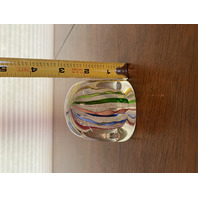 STUNNING VTG MURANO Multicolored LATTICINO Ribbon Square Glass Paperweight 2.5"H