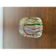 STUNNING VTG MURANO Multicolored LATTICINO Ribbon Square Glass Paperweight 2.5"H