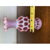 BEAUTIFUL VTG FENTON Cranberry Opalescent COIN DOT Ruffled Rim Glass Vase 6.5"H