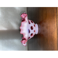 STUNNING VTG FENTON Cranberry Opalescent COIN DOT Art Glass Bowl 6.75"W
