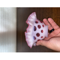 STUNNING VTG FENTON Cranberry Opalescent COIN DOT Art Glass Bowl 6.75"W