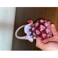 STUNNING VTG FENTON Cranberry Opalescent HEART OPTIC Swirl Handle Basket 7.25"H