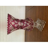 RARE STUNNING VTG LARGE/HEAVY Cranberry Cut To Clear Crystal Footed Vase 14"H