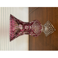 RARE STUNNING VTG LARGE/HEAVY Cranberry Cut To Clear Crystal Footed Vase 14"H