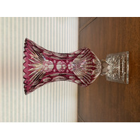 RARE STUNNING VTG LARGE/HEAVY Cranberry Cut To Clear Crystal Footed Vase 14"H