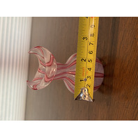 STUNNING VTG MURANO Pink/White Latticino ZANFIRICO Ribbon Glass Vase 4"H ITALY