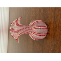 STUNNING VTG MURANO Pink/White Latticino ZANFIRICO Ribbon Glass Vase 4"H ITALY