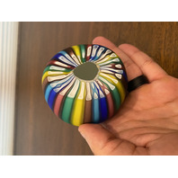 STUNNING VTG Koscherak Bros Rainbow Satin Glass Paperweight W/LABEL 3"H ITALY