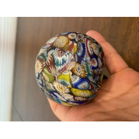 STUNNING VTG Multicolored MILLEFIORI Satin Glass Paperweight 2.5"H ITALY 1887
