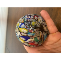 STUNNING VTG Multicolored MILLEFIORI Satin Glass Paperweight 2.5"H ITALY 1887