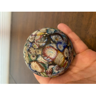 STUNNING VTG Multicolored MILLEFIORI Satin Glass Paperweight 2.5"H ITALY 1887