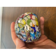 STUNNING VTG Multicolored MILLEFIORI Satin Glass Paperweight 2.5"H ITALY 1887