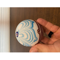 BEAUTIFUL VTG Multicolored Millefiori  PULLED FEATHER Glass Paperweight 2.5"H