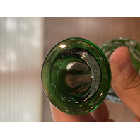 STUNNING VTG Green Cut To Clear Art Glass Decanter W/Stopper 12.25"H