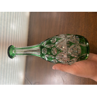 STUNNING VTG Green Cut To Clear Art Glass Decanter W/Stopper 12.25"H