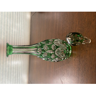 STUNNING VTG Green Cut To Clear Art Glass Decanter W/Stopper 12.25"H