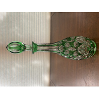 STUNNING VTG Green Cut To Clear Art Glass Decanter W/Stopper 12.25"H