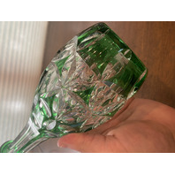 STUNNING VTG Green Cut To Clear Art Glass Decanter W/Stopper 12.25"H