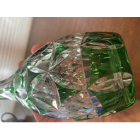 STUNNING VTG Green Cut To Clear Art Glass Decanter W/Stopper 12.25"H